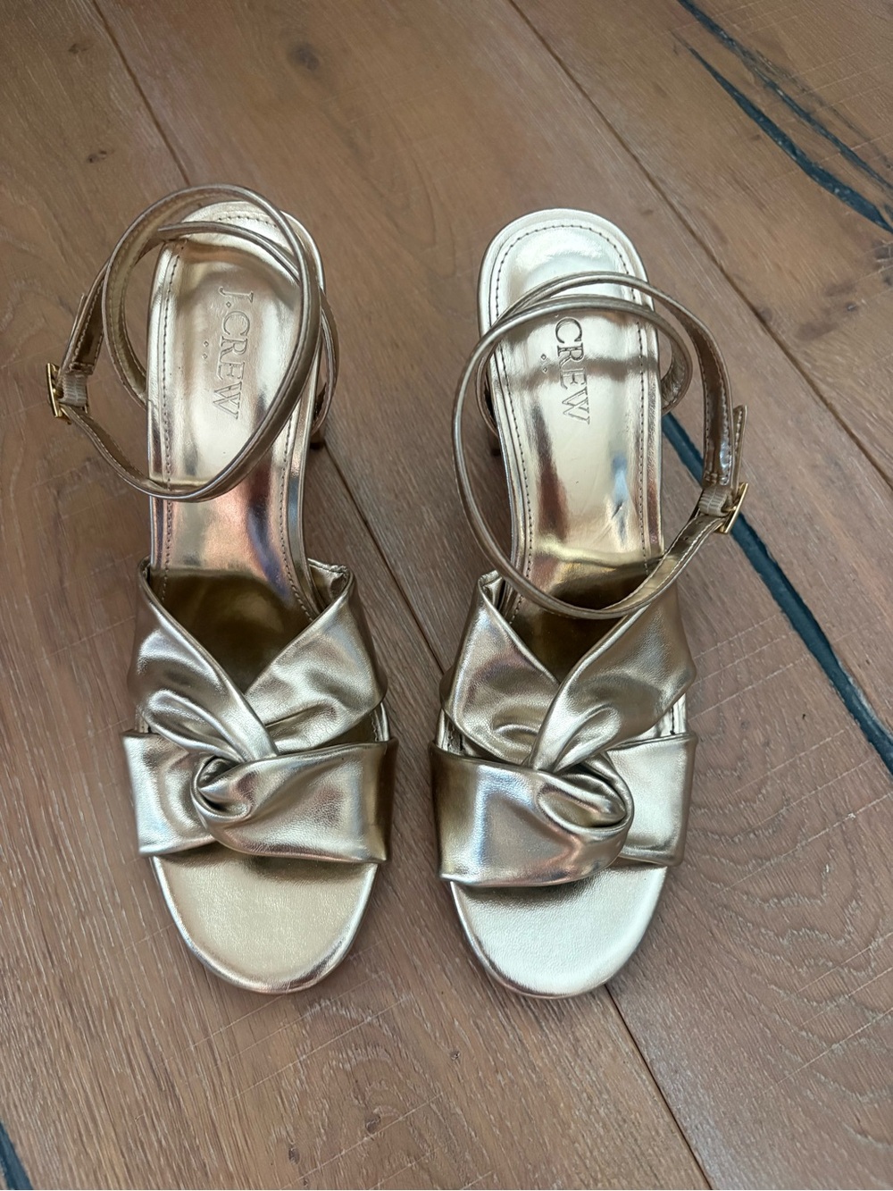 J. Crew Gold Knotted Ankle-Strap Heels Holiday Formal Elegant